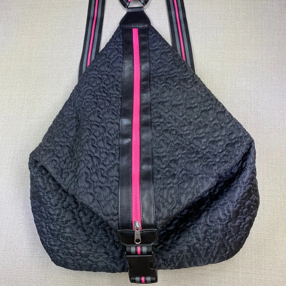 Disney Mickey Mouse Quilted Sling Backpack Black Pink Teardrop Bag